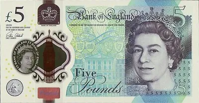 Bank Of England 5 Pounds NEW Money Note 2015 United Kingdom Queen Elizabeth II • $19.98