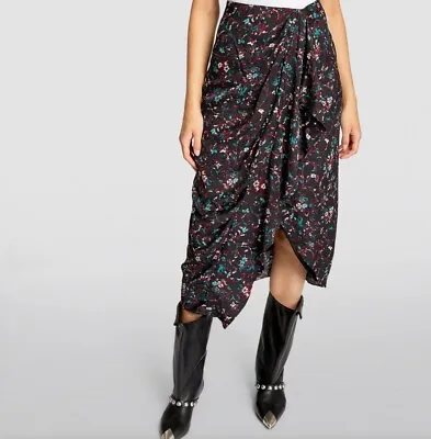 ISABEL MARANT ÉTOILE Berthe Floral Satin Midi-skirt In Nero Sz FR38 • $165