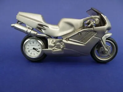 Novelty Miniature Silver Colour Motor Bike Quartz Clock Eurastyle New Battery. • £19.99