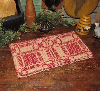 $11.95 • Buy Primitive Antique Vtg Style Red Tan Cotton Woven COVERLET RUNNER RQ30RSR