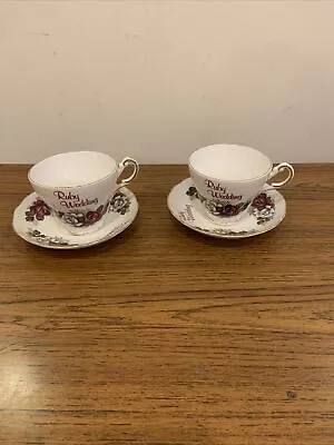 £10 • Buy Pair Of Ruby Wedding Heritage Regency Bone China Collection Cups & Saucers