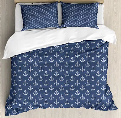 £41.99 • Buy Nautical Duvet Cover Set Striped Anchor Silhouettes