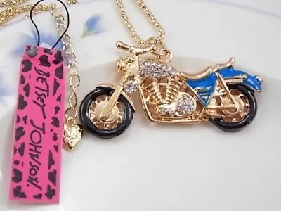 Betsey Johnson Rhinestone Blue Enamel  Motorcycle Pendant Chain Necklace • $20