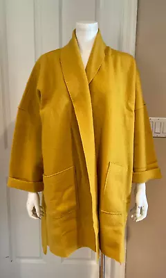 NWT Eileen Fisher Boiled Wool Mustard Yellow Knee Length Kimono Coat Sz L • $124.50