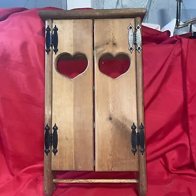 Small Vintage Hanging Cabinet W/ Heart Shaped Cut Outs -solid Wood/ Towel Rack • $33