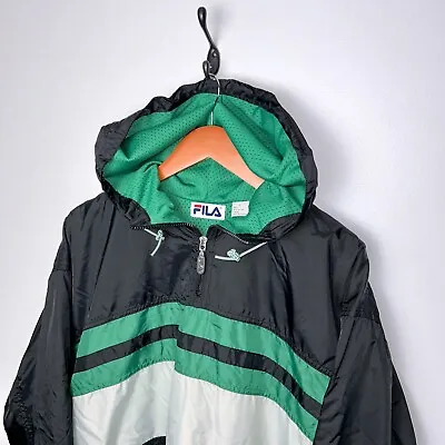 Vintage FILA Quarter Zip Pullover Windbreaker Jacket Black Green White Size L • $25