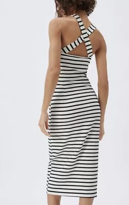 Zara Black And White Striped Body-con Midi Women’s Tank Dress Sz XS NWT • $10