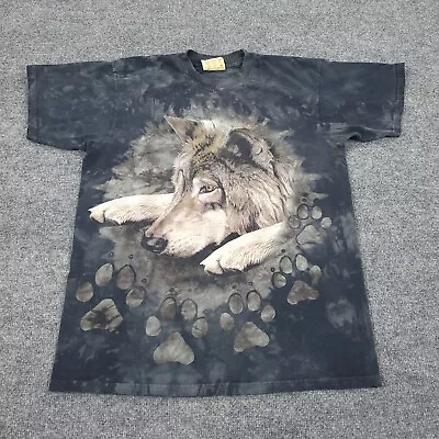 VINTAGE The Mountain Shirt Mens Medium Grey Wolf Graphic Print Tie Dye Nature • $22.66