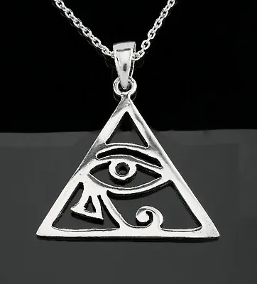 Solid 925 Sterling Silver Eye Of Horus Ra Pendant Necklace Egyptian Pyramid • £12.49