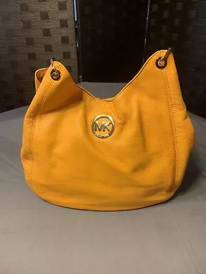 MICHAEL KORS Fulton Chain Medium Tote Hobo Shoulder Bag Yellow Leather Beautiful • $165