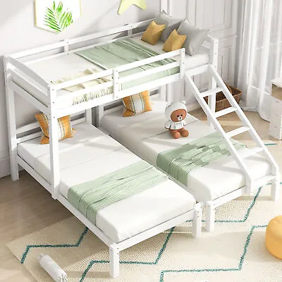 £394.98 • Buy 90x200 Table Solid Pine Wood Bunk Bed Triple Sleepers Kids Bed Frame 3FT White