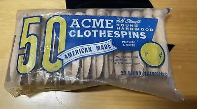 Vintage Acme Wooden Clothespins Pack Of 50 Unopened • $9.99