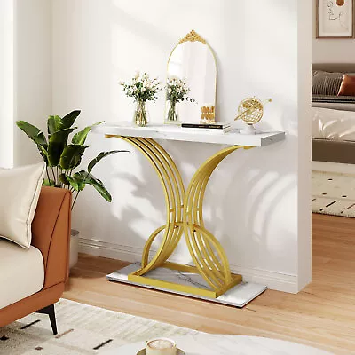 39  Modern White Faux Marble Console Table For Entryway Living Room Accent Table • $64.88