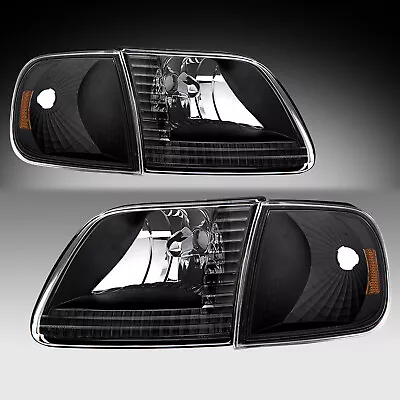 Fit 1997-2003 Ford F150 Expedition 97-03 Black Headlights+Corner Signal Lamp Set • $53.99