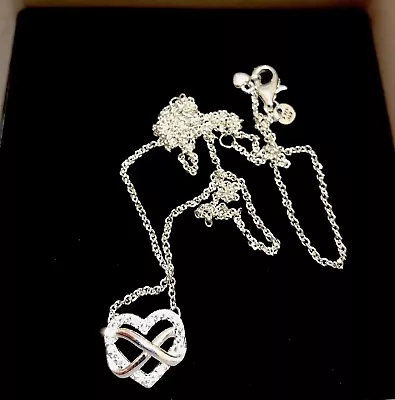 New Pandora Sterling Silver  925 Sparkling Infinity Heart Swirl Necklace Bride • £22
