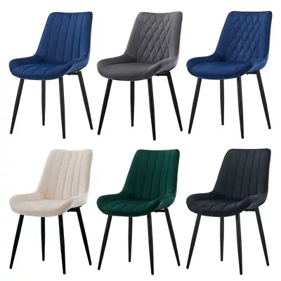 Set Of 2 Dining Chairs Velvet Padded Seat Metal Leg Kitchen Chairs Multicolor • £119.99