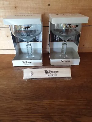 2 X La Trappe Trappist 0.25L Glasses Glass & Wooden Bottle Opener - New & Boxed • $21.79