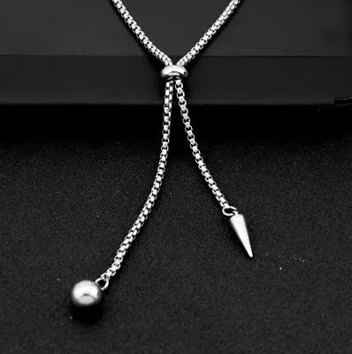 Silver Tone Long Chain Necklace Charm Bar Pendant Womens Men Girls Gift • £4.37