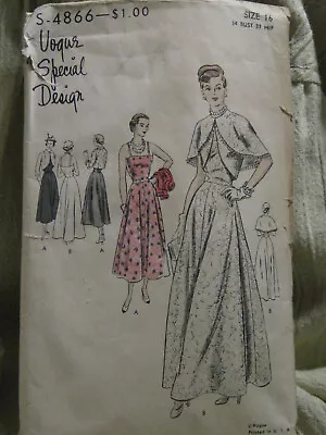 C 1950 Vogue S-4866 Sz 16 Evening Gown Pattern • $3.99