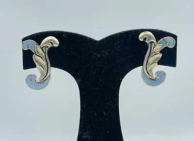 Margot De Taxco Mexican Vintage Sterling Silver Blue Enamel Screw Back Earrings • $195