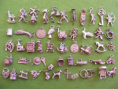 V) Vintage Sterling Silver Charms Charm Train Crown Rings Pram Horse Clown • £8.99