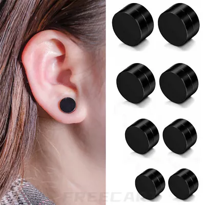 Men Women Stainless Steel Stud Earrings Magnetic Ear Plugs Non-Piercing Clip On • $3.59