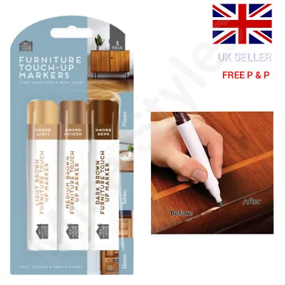 3 PCs FURNITURE TOUCH UP MARKERS REMOVE SCRATCHES LAMINATE WOOD FLOOR REPAIR PEN • £2.89