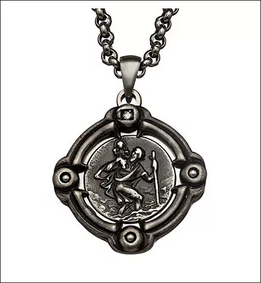 $150  BLACK & BLUE  Jewelry Co Mens SAINT CHRISTOPHER Pendant Necklace Chain 24  • $49