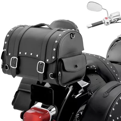 Universal Motorbike Motorcycle Trunk Tail Bag Saddlebag Hard Studded - Black • $74.64