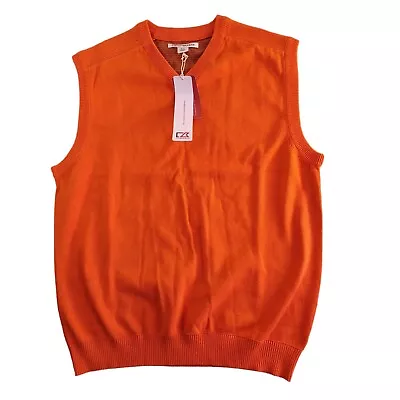 Cutter Buck Sweater Vest Mens M 43  Orange 100 % Cotton V-Neck Sleeveless NWT • $21.99