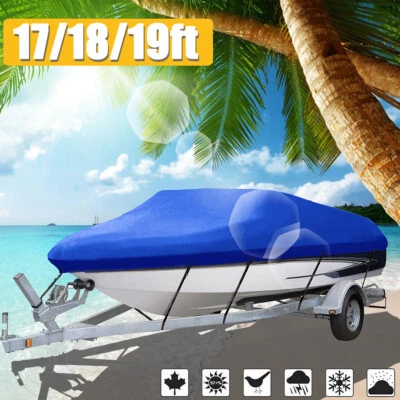 £31.49 • Buy 210D Heavy Duty Boat Cover Speedboat Fish V-Hull Outdoor Protect Marine 17-19ft