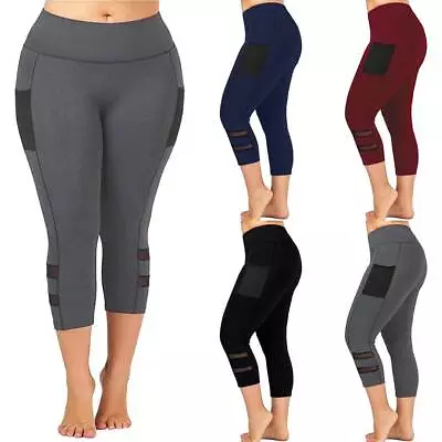 Plus Size Women Leggings Sports Gym 3/4 Length Cropped Stretch Yoga Capri Pants • £4.29