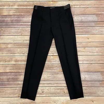 Vince Size 2 Black Leather Tab Pintuck Crop Trousers Wool Tapered Leg Flat Front • $39