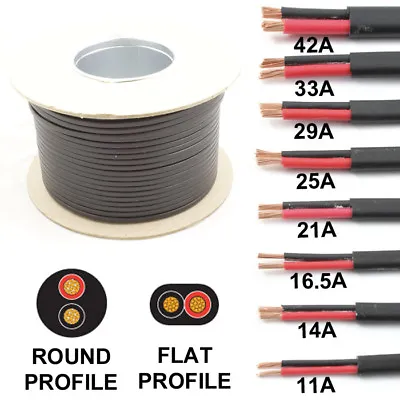 ROUND Or FLAT Profile Twin 2 Core Cable 12v 24v Thin Wall Wire 11A Up To 42 AMP • £265