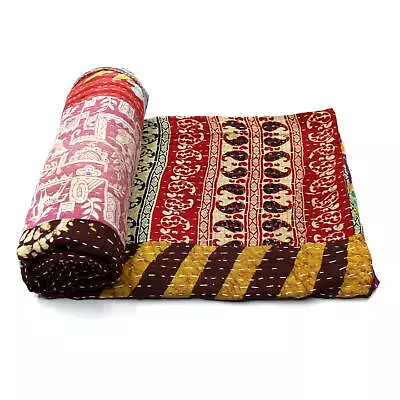 Vintage Kantha Quilt Indian Handmade Cotton Bedspread Comforter Bedding Throw E • $39.99