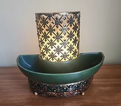 MCM 50’s Sierra Columbia TV Lamp & Planter Green/Gold Metal Ceramic Works! • $43