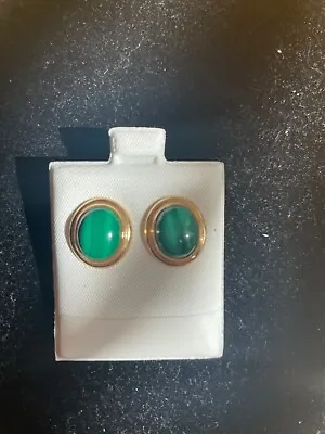14k Solid Yellow Gold Earring Malachite Very Pretty  Never Worn 6g • $255