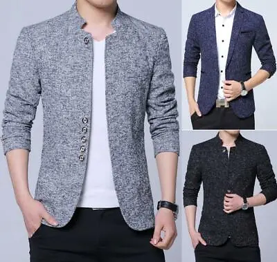 Men's Blazers Dress Coat Formal Jacket Slim Fit Ethnic Stand Collar Thicken Chic • $62.76