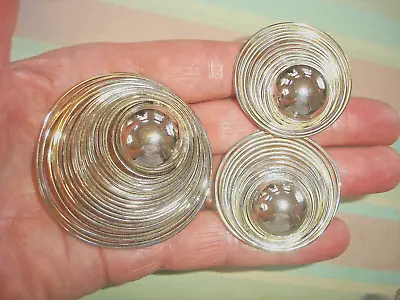 Vintage Atomic Era Planet-Look Large Silver Tone Pin Brooch & Clip Earrings SET • $14.99