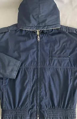 Vintage Montgomery Ward Talon Zip Sherpa Jacket Size 36 Blue Hooded Coat Pockets • $24.63