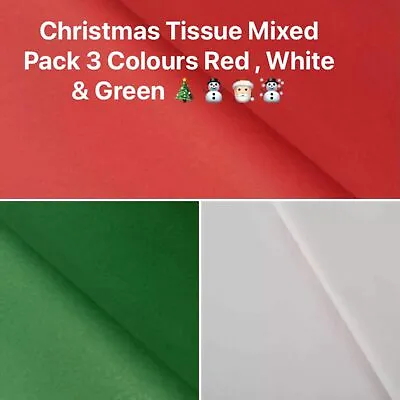 Tissue Paper 3 Coloured Christmas Wrapping Mixed Pack Red Green & White Xmas • £3.04