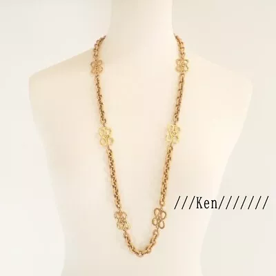 CHANEL Necklace AUTH Coco CC Pendant Choker Vintage Rare Gold 6P Clover 82cm F/S • $1356.51