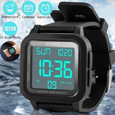 Fashion Men's Sports Watch LED Large Digital Waterproof Multifunction Wristwatch • $10.45