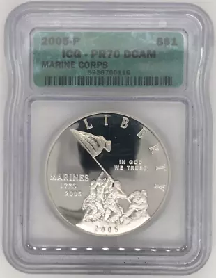 2005-P $1 Proof Marine Corps Commemorative Silver Dollar ICG PR 70 DCAM • $119