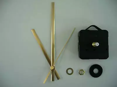 QUARTZ CLOCK MECHANISM LONG SPINDLE. 130mm GOLD HANDS • £3.60