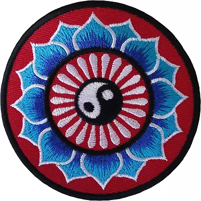 Yin And Yang Lotus Flower Patch Iron Sew On Embroidered Badge Hindu Buddha Yoga • £2.79