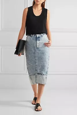 Bassike Blue 40 Year Aged Acid Wash Lo Slung Denim Midi Skirt 25 RRP395 NEW • $175