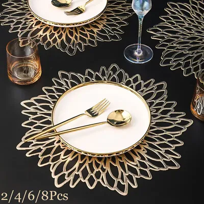 $48.40 • Buy Golden Round Placemat PVC Placemat Dining Table Mat Washable Dining Wedding AUS