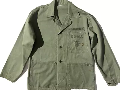 Vintage 40s WWII USMC Marine Corp P41 HBT Chore Green Herringbone Twill Jacket • $349.30