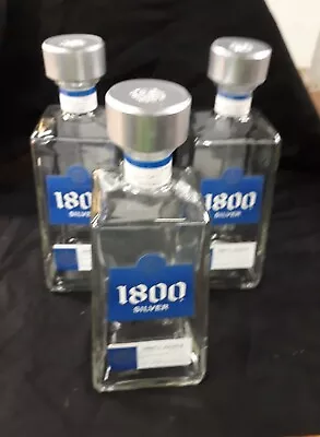 Lot Of 6 Empty 1 Liter 1800 Silver Tequila Bottles Glass With Caps • $27.99